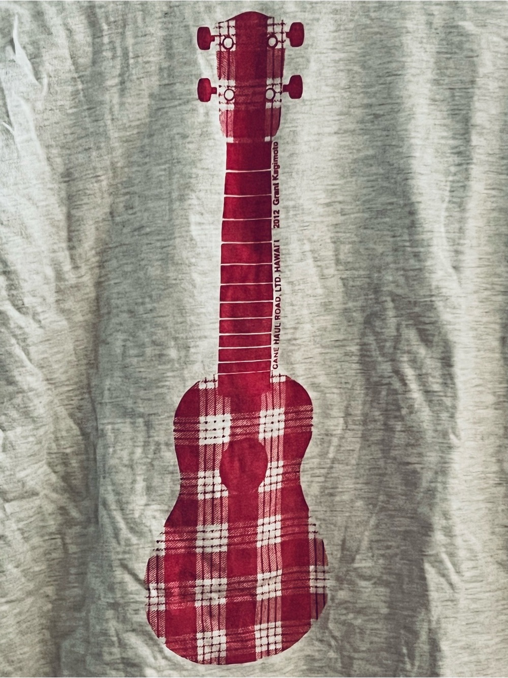 2012 Cane Haul Road Hawaii Pink Palaka Ukulele Graphic on Heather Gray Tee